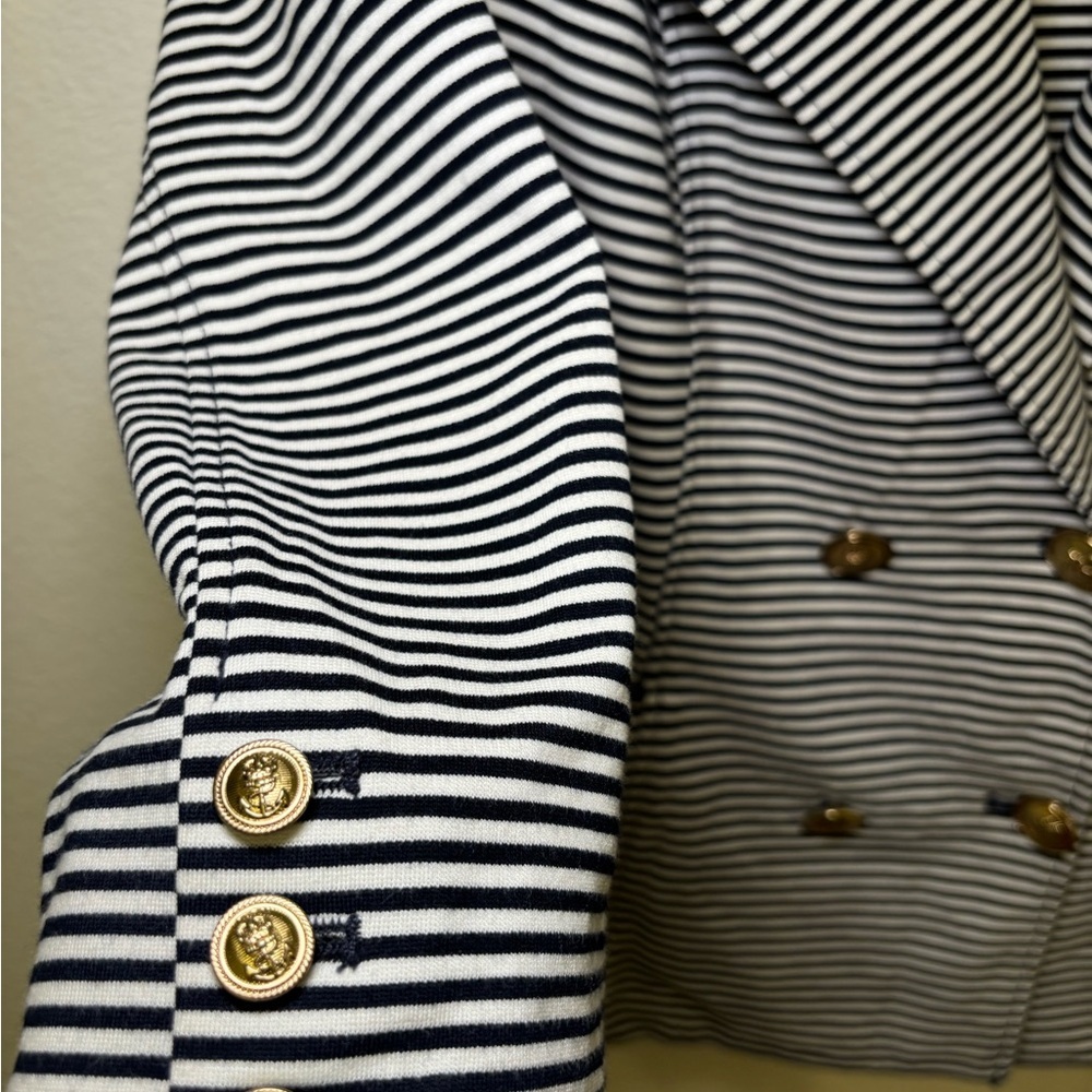 CAbi Black and White nautical Striped Jacket 3/4th length sleeve - Picture 5 of 8